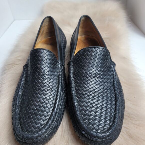 Allen Edmonds Roma Woven Black Leather Loafer Shoes - Picture 2 of 6